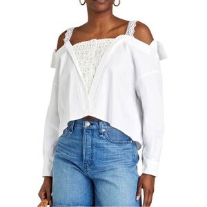 MAJE WHITE COTTON COLD-SHOULDER TOP